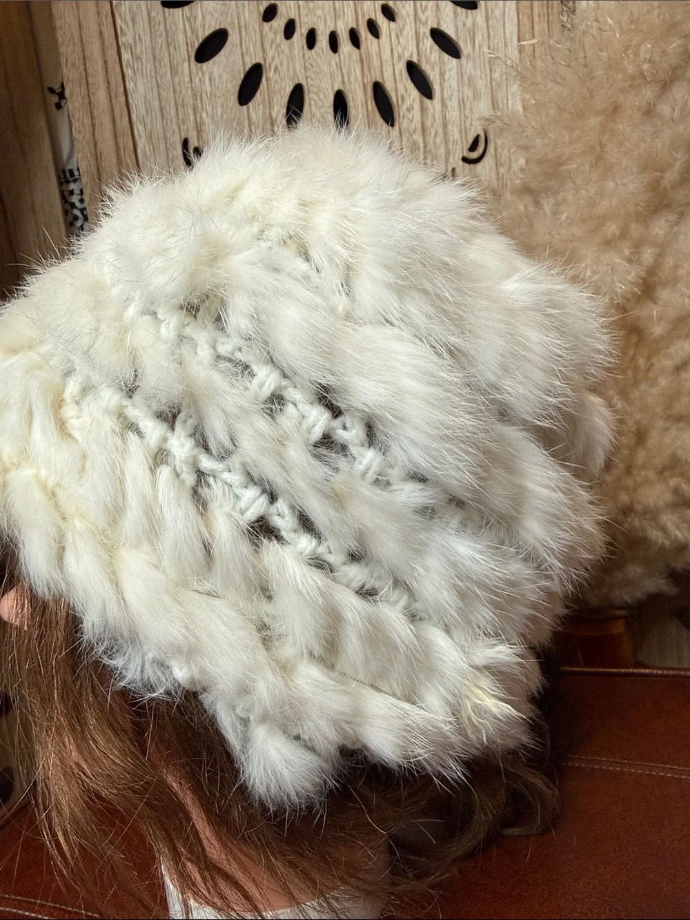 White Fur Knit Beanie